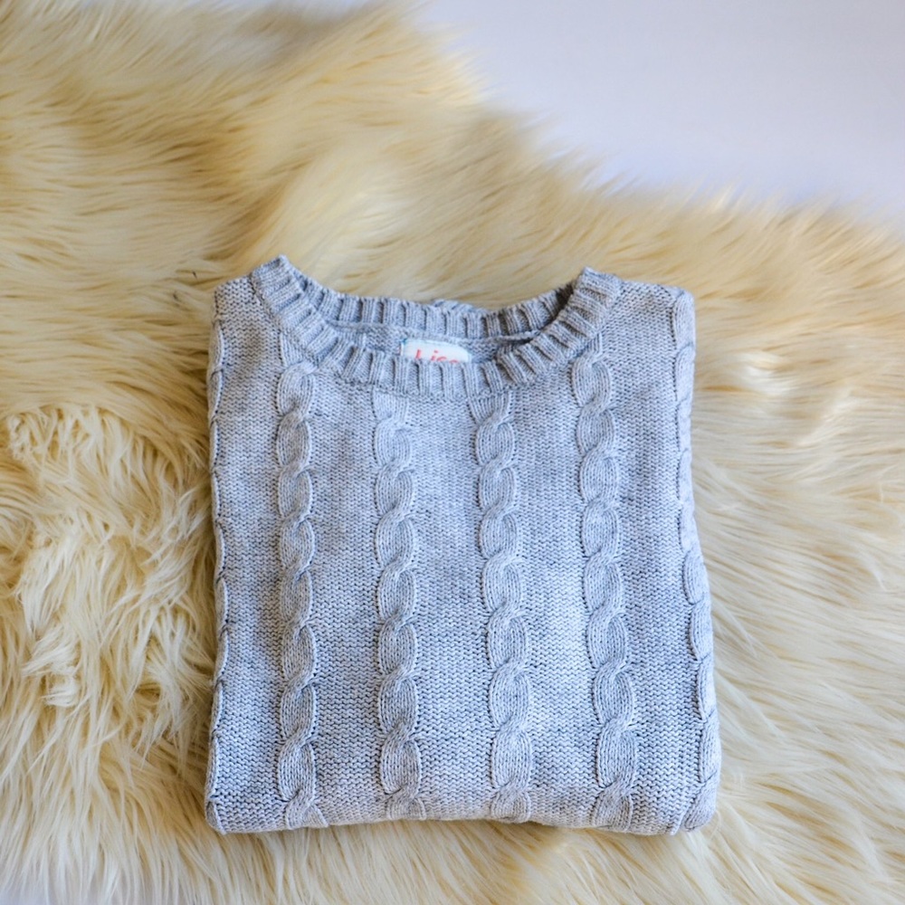 Lisa Rose Girls Cable Knit Pullover Sweater Grey